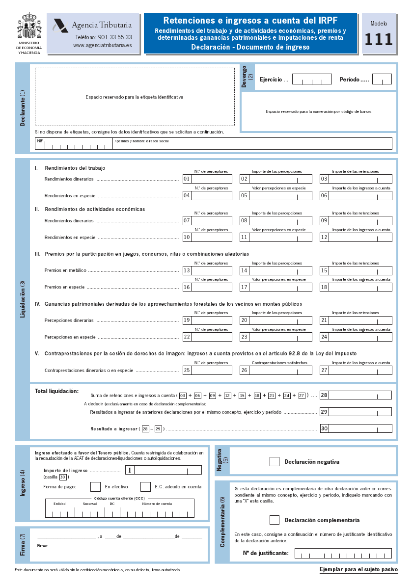 Llenar formulario modelo 111